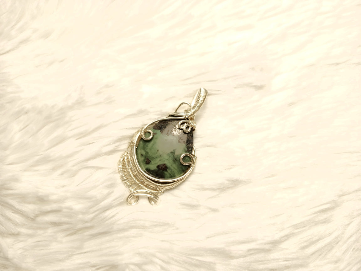 Green Ocean Jasper - Wire Wrapped Pendant