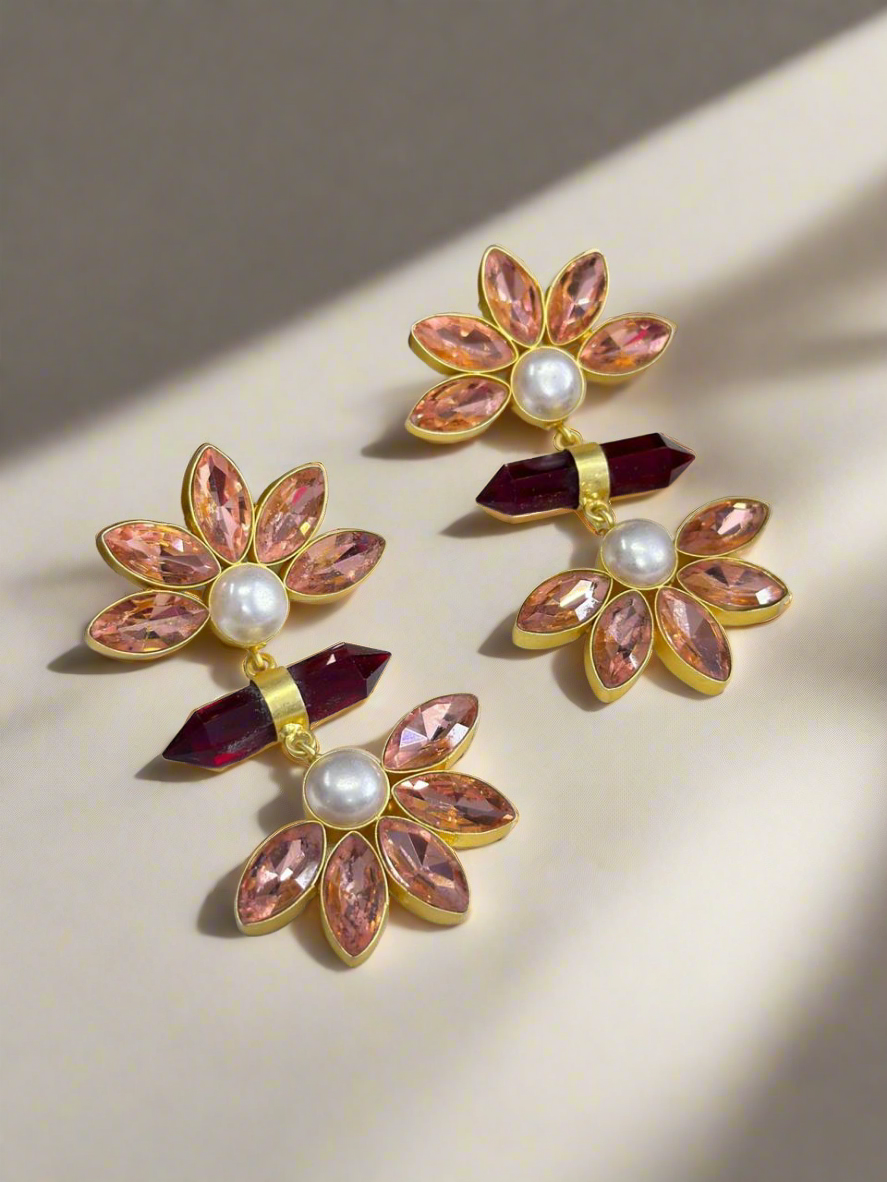 Ruby and Quartz gold earrings