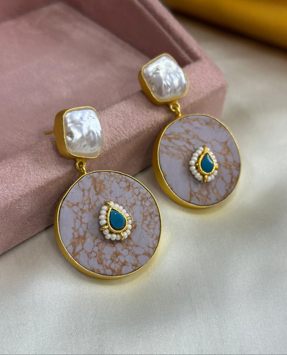 Turquoise and Jasper gold earrings