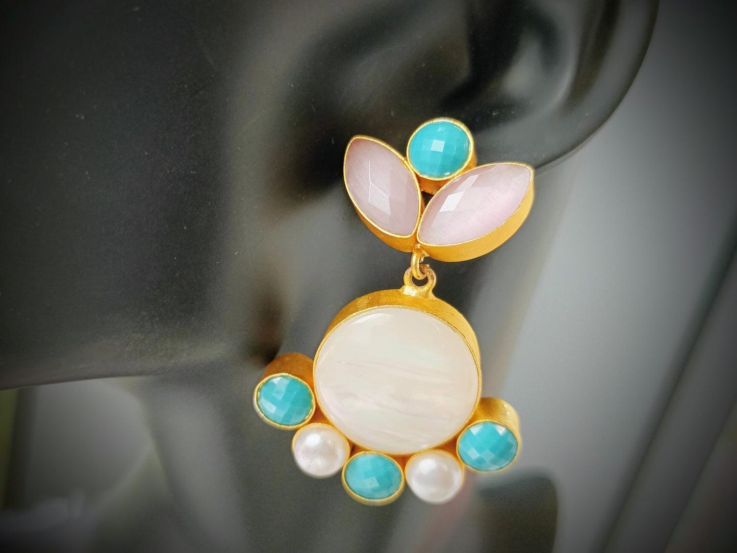 Pink and Turquoise Mother of Pearl Earrings