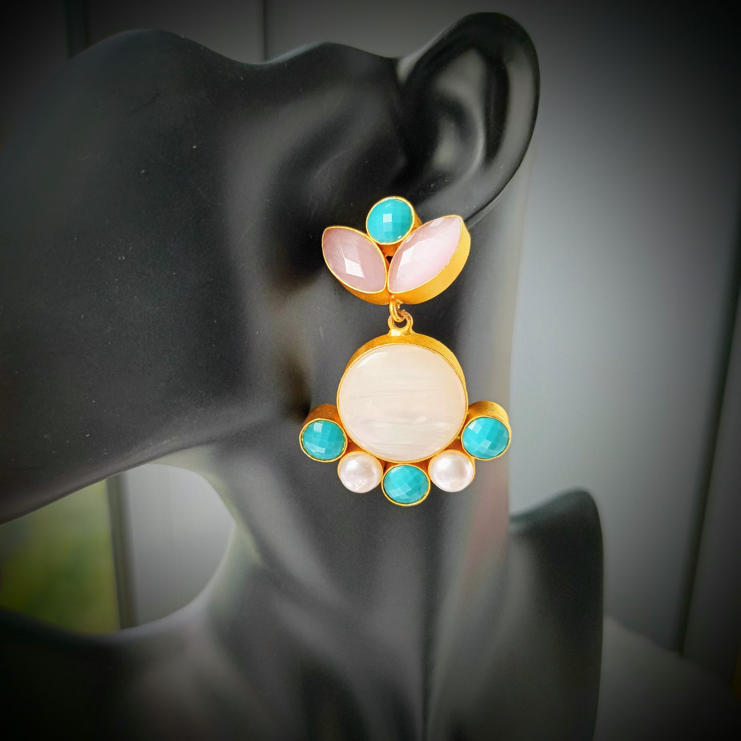 Pink and Turquoise Mother of Pearl Earrings