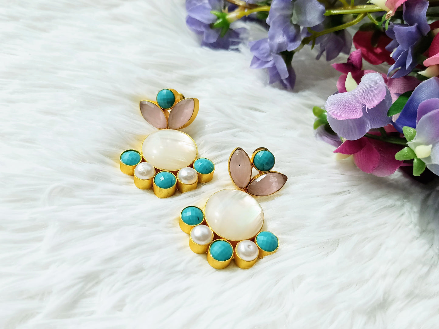 Pink and Turquoise Mother of Pearl Earrings