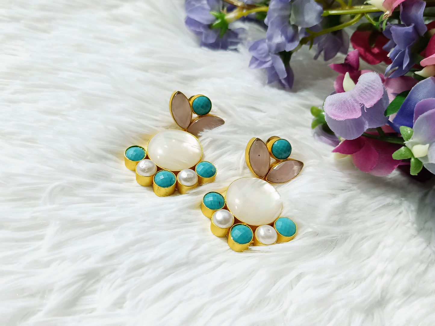 Pink and Turquoise Mother of Pearl Earrings