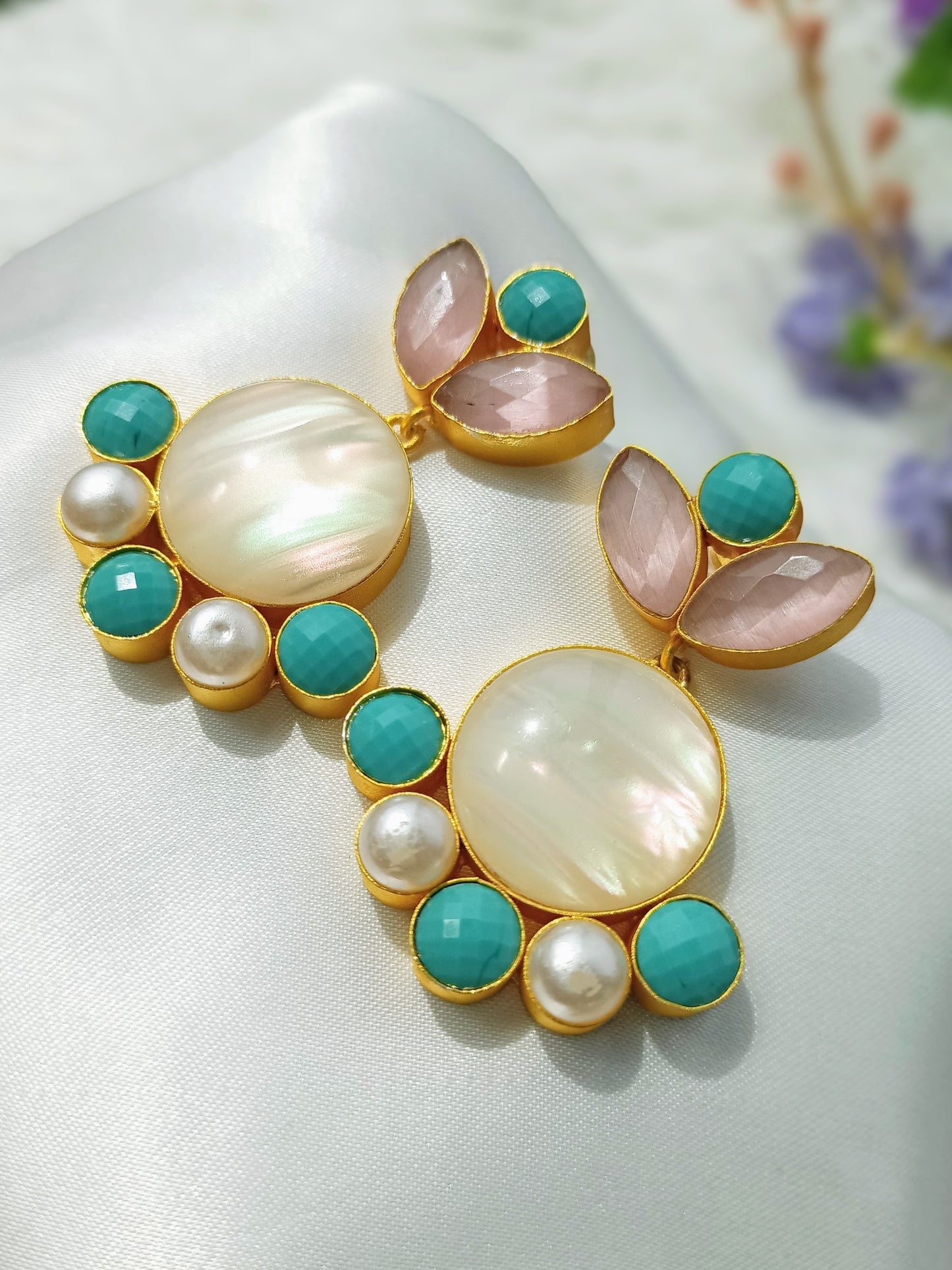 Pink and Turquoise Mother of Pearl Earrings