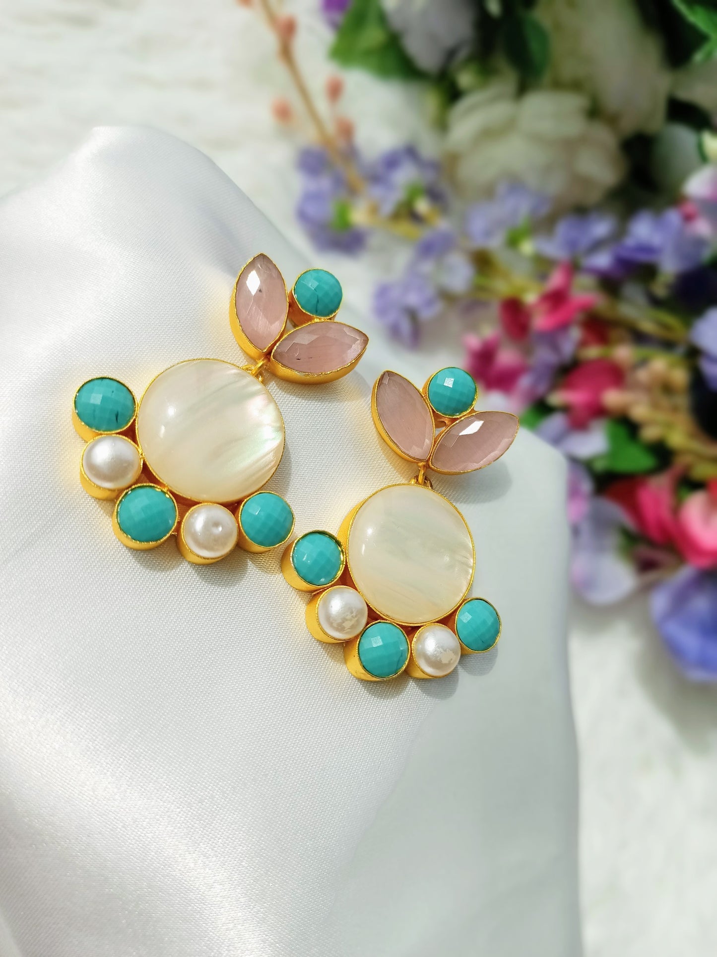 Pink and Turquoise Mother of Pearl Earrings