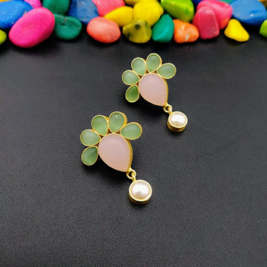 Pink Quartz earrings with Natural pearls