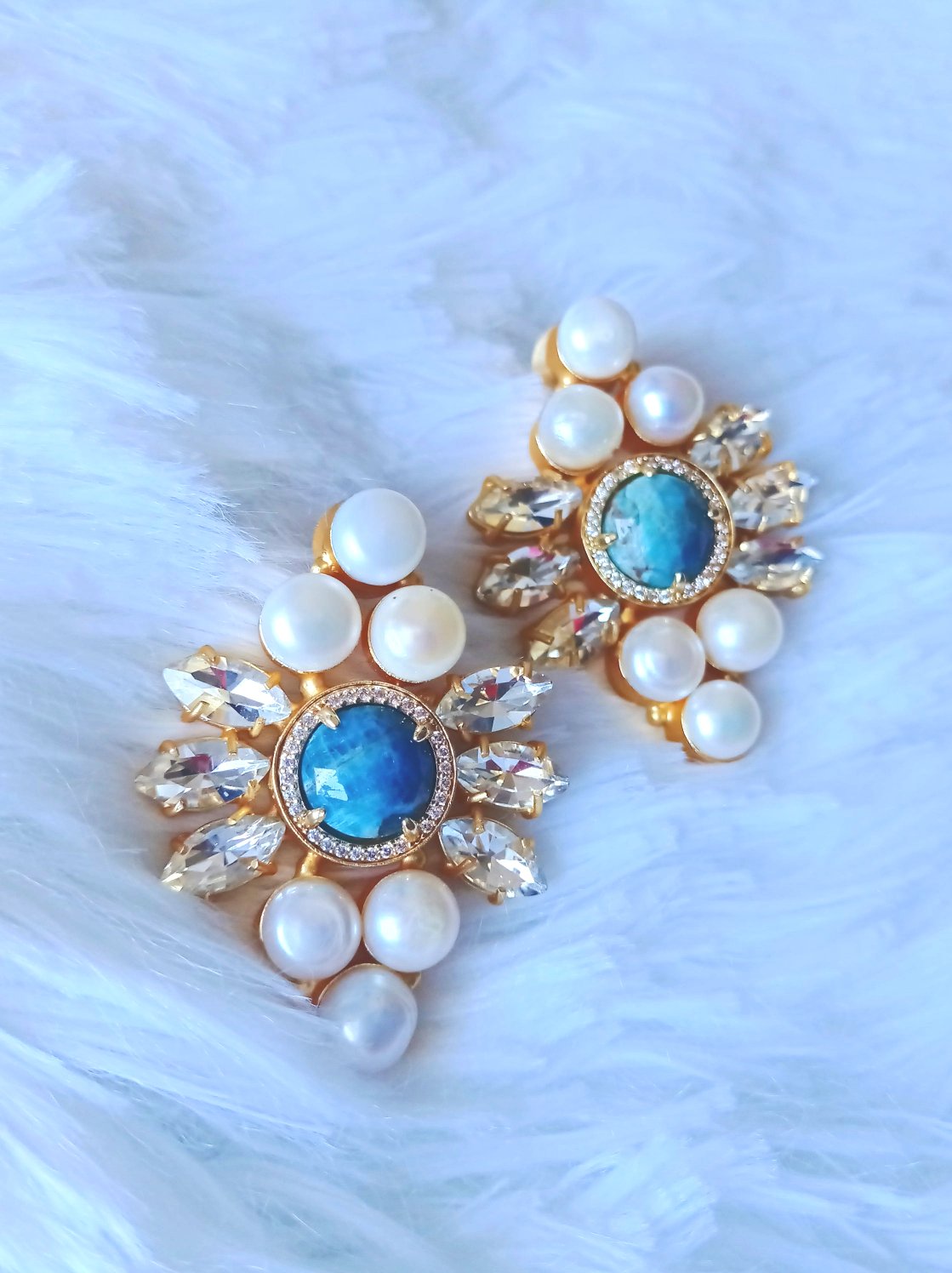 Natural Pearl and Turquoise Earrings