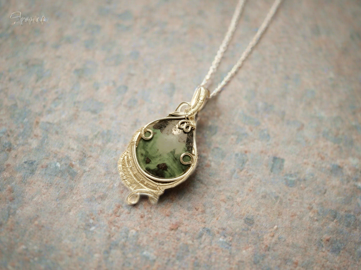 Green Ocean Jasper - Wire Wrapped Pendant