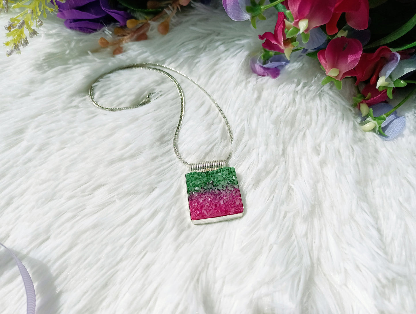 Green and Fuchsia Agate Pendant