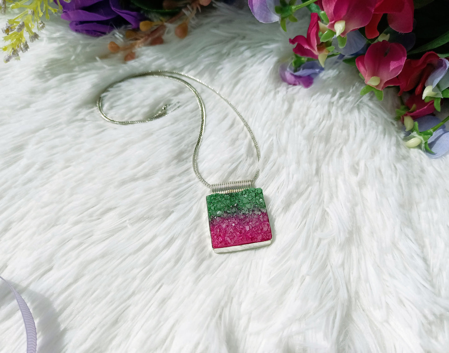 Green and Fuchsia Agate Pendant