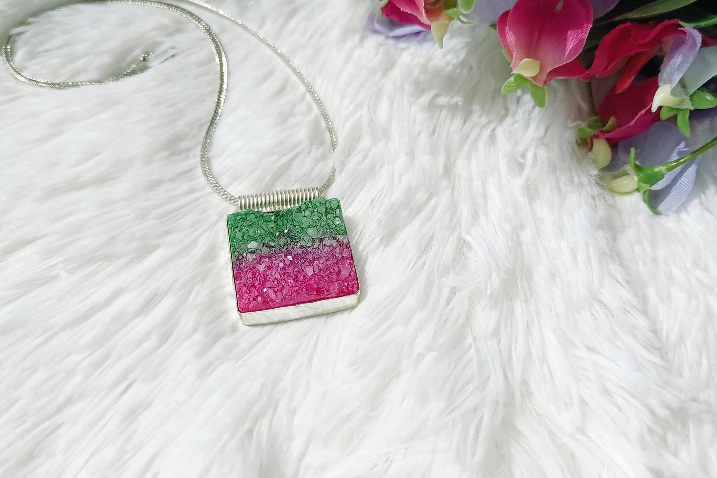 Green and Fuchsia Agate Pendant