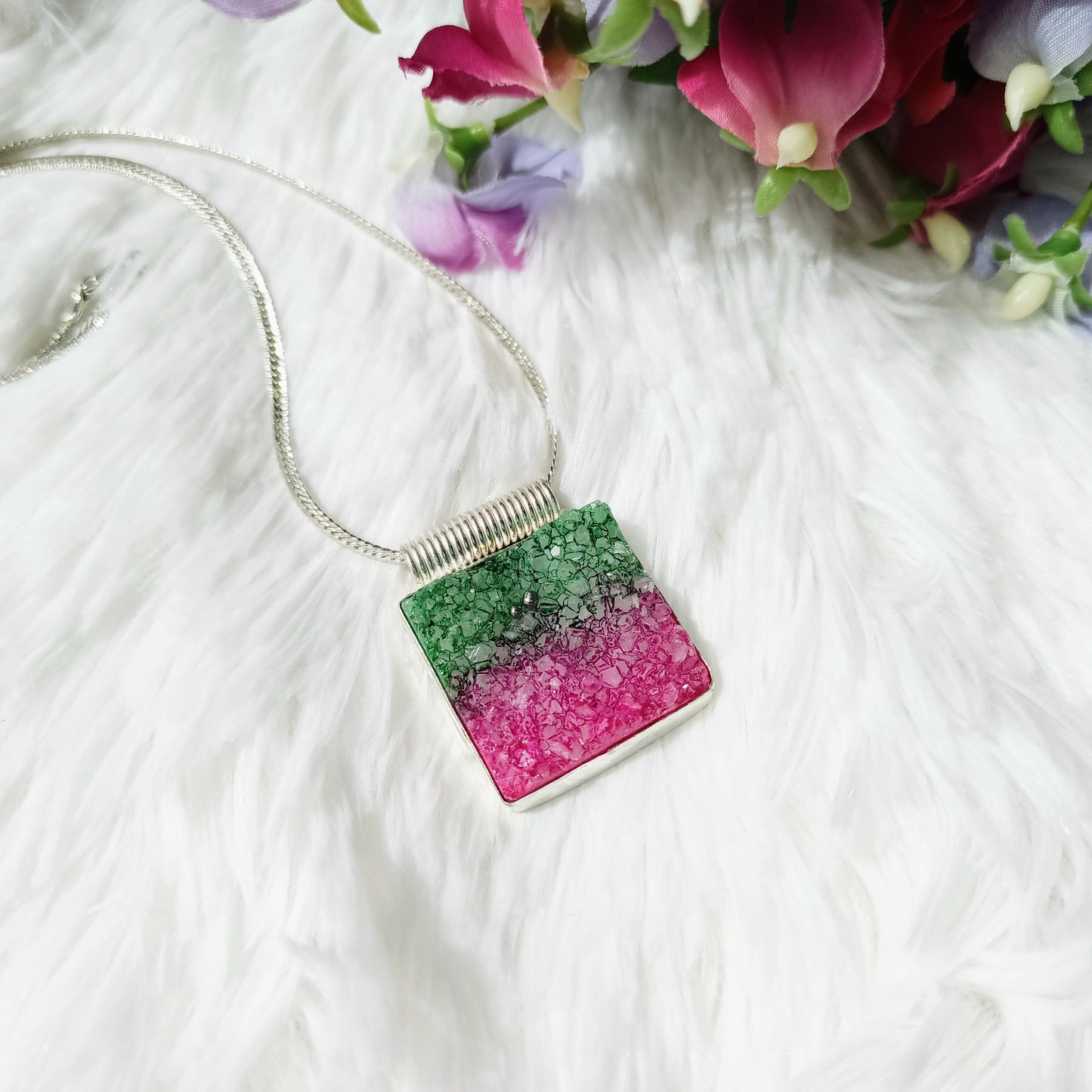 Green and Fuchsia Agate Pendant