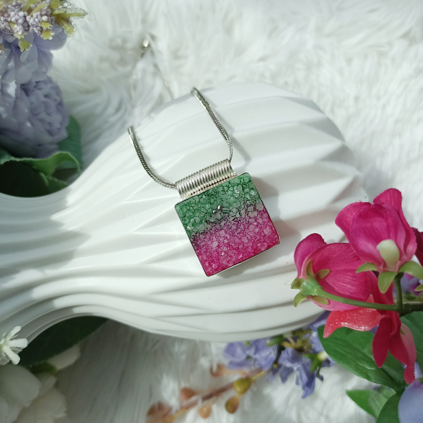 Green and Fuchsia Agate Pendant