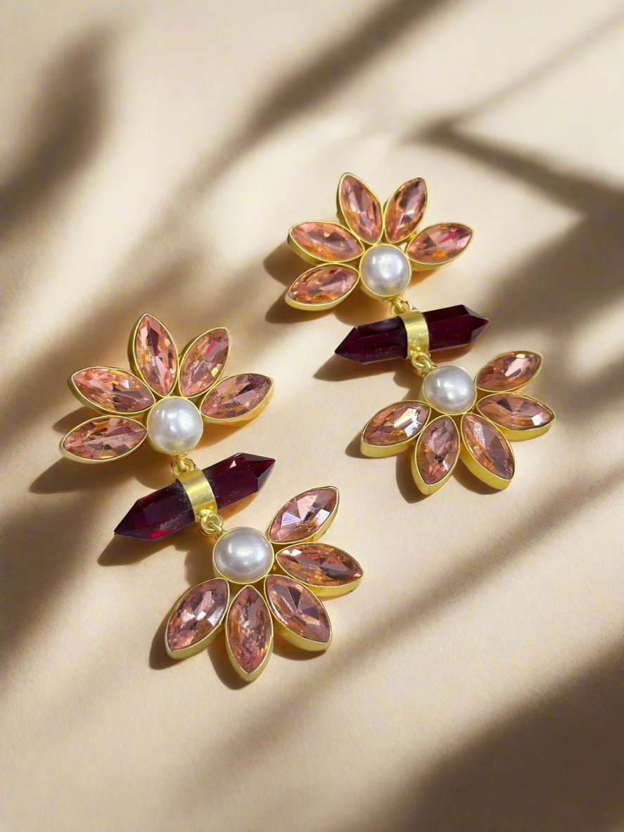 Ruby and Quartz gold earrings