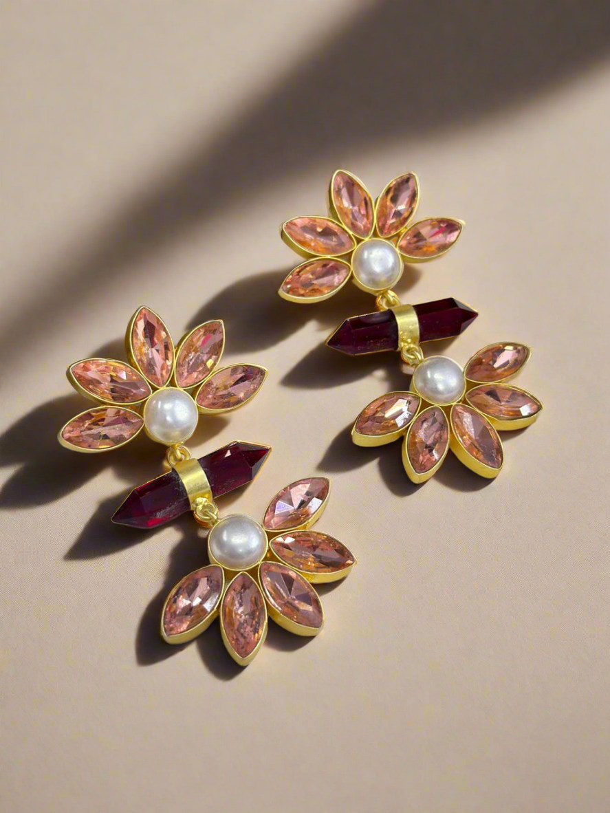Ruby and Quartz gold earrings