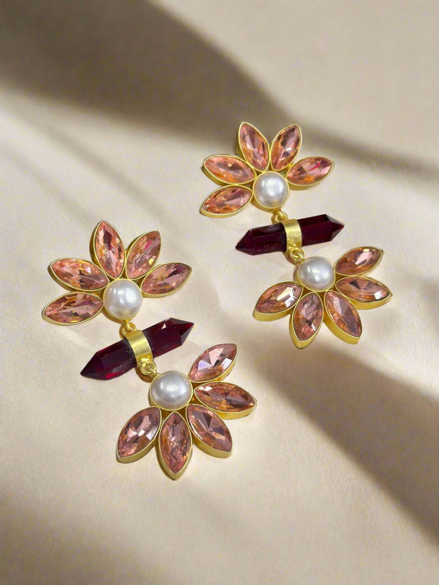 Ruby and Quartz gold earrings