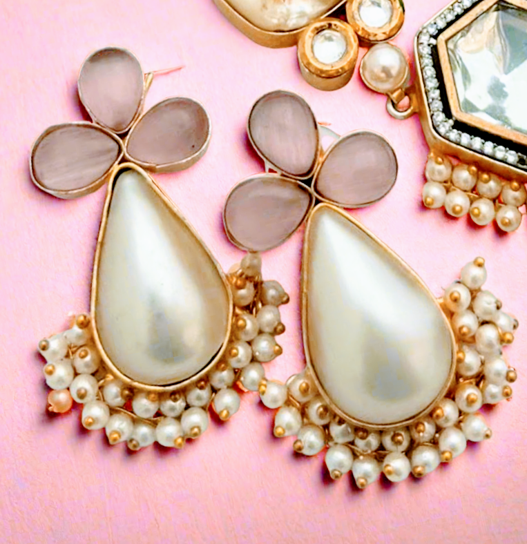 Pink Quartz and Pearl Earrings