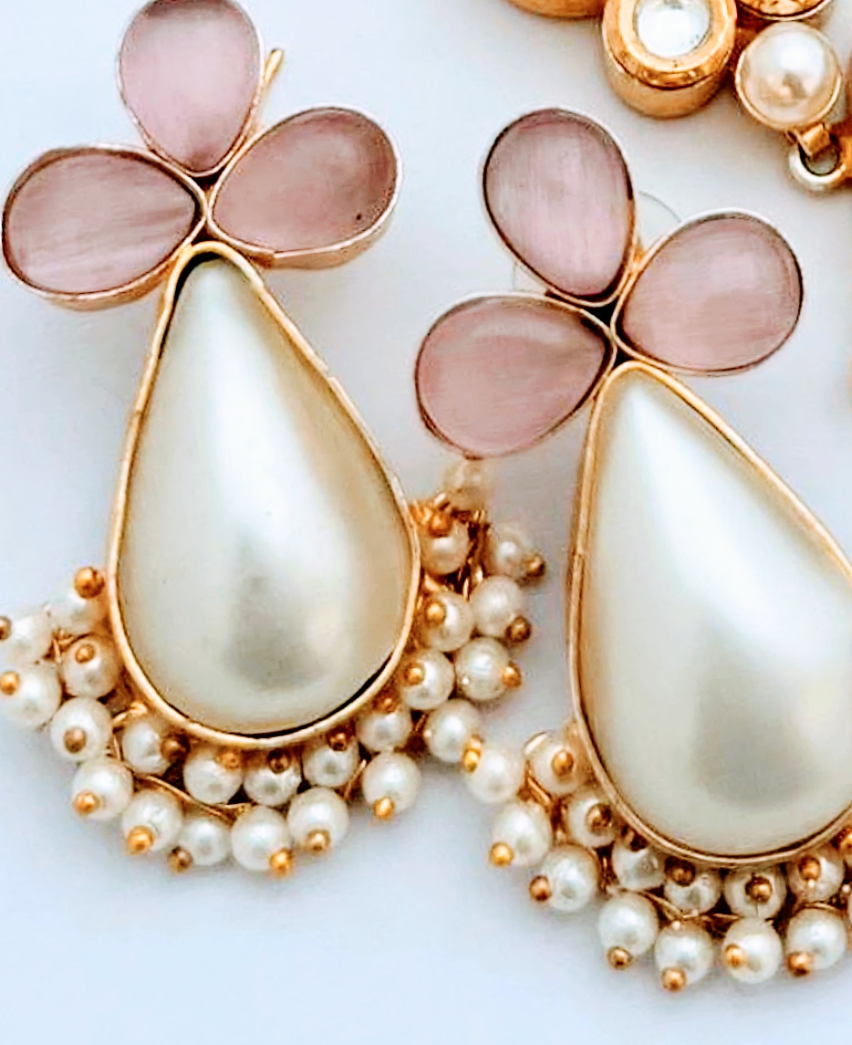 Pink Quartz and Pearl Earrings