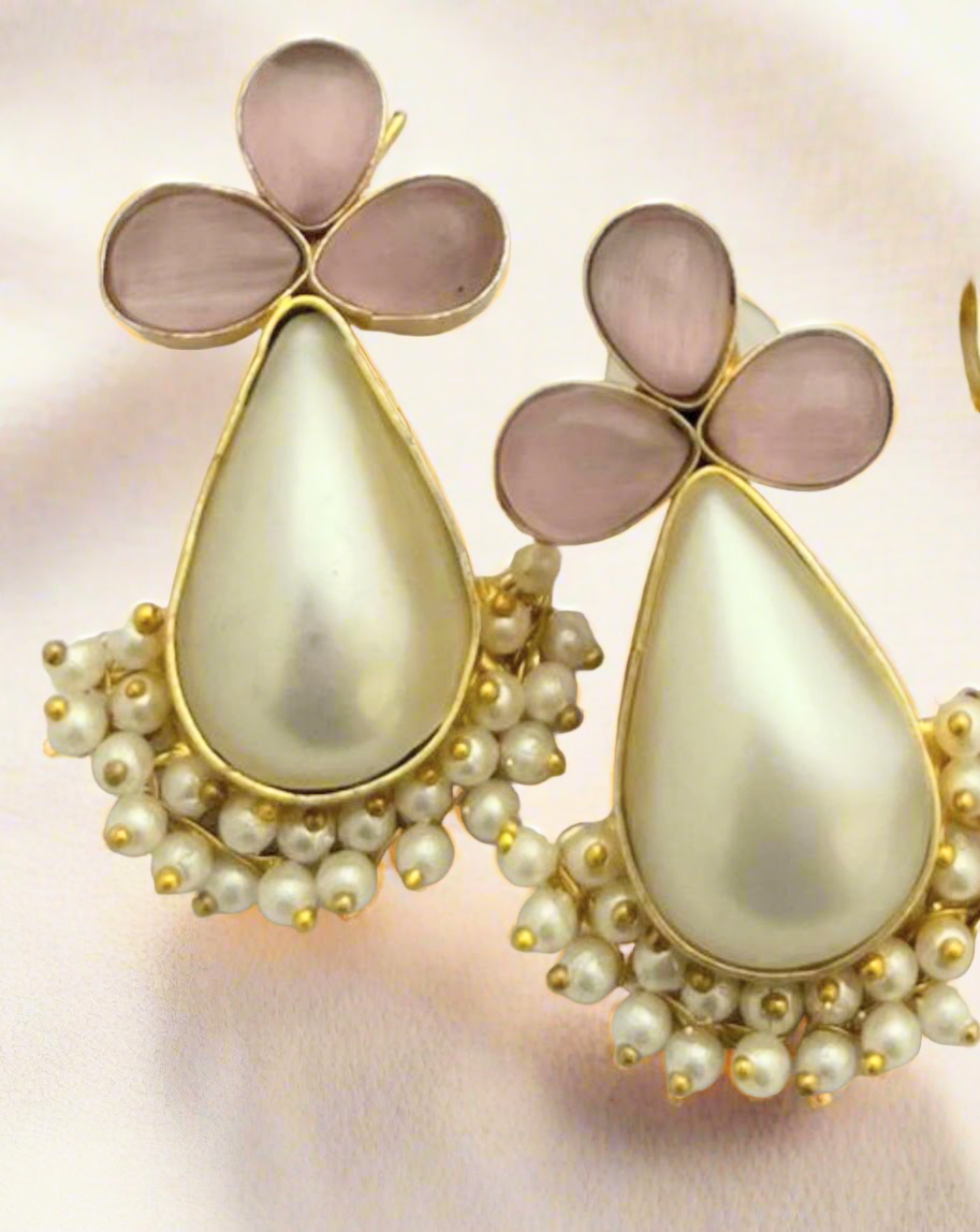 Pink Quartz and Pearl Earrings
