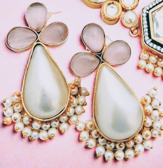 Pink Quartz and Pearl Earrings