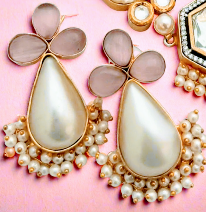 Pink Quartz and Pearl Earrings